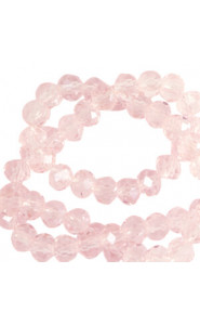 Faceted glass beads 6x4mm disc Primrose pink-pearl shine coating